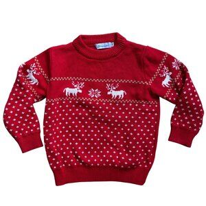 Grandwish Jacquard Knit Moose Sweater Kid Sz 4 Red Holiday Christmas Festive